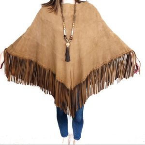 VTG Boho Ralph Lauren Leather Fringed Poncho
